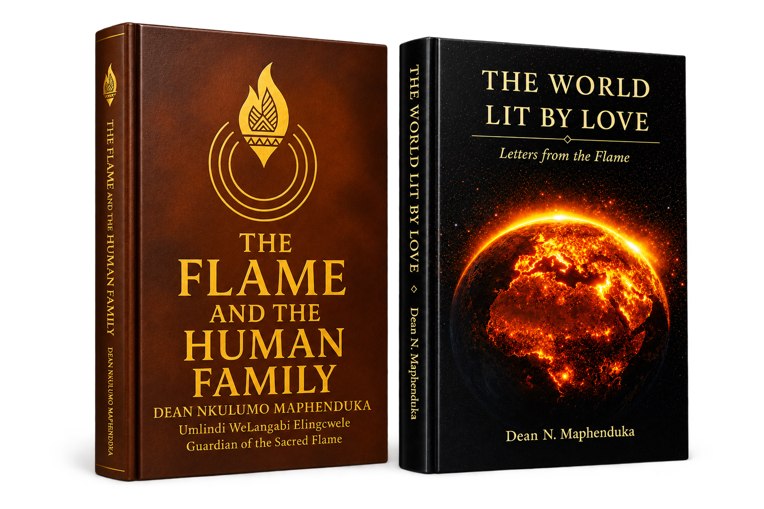 Three-dimensional mockups of The Flame and the Human Family and The World Lit by Love